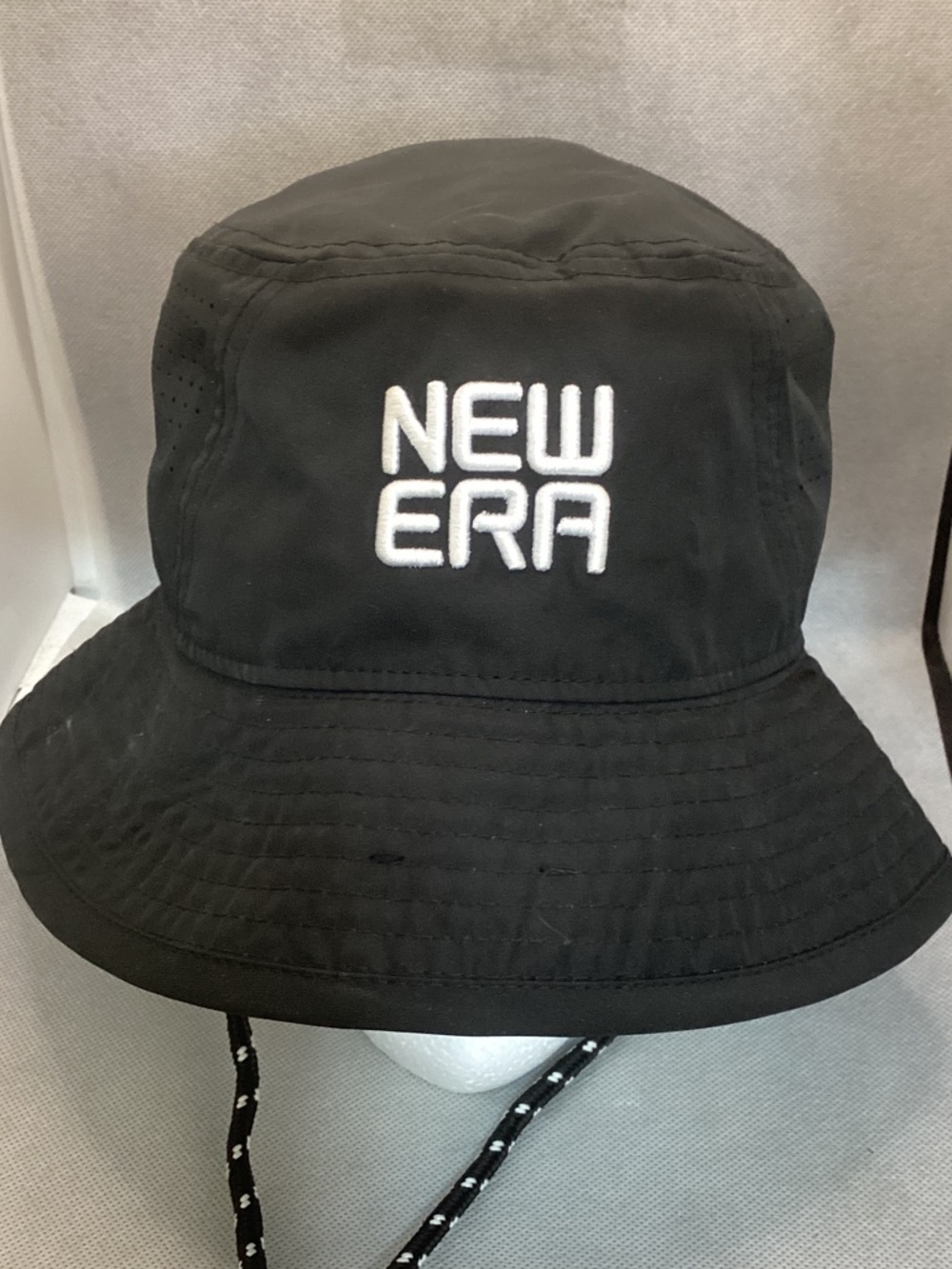 New Era NFL Bucket Hat Black White Logo Chin Strap OSFA